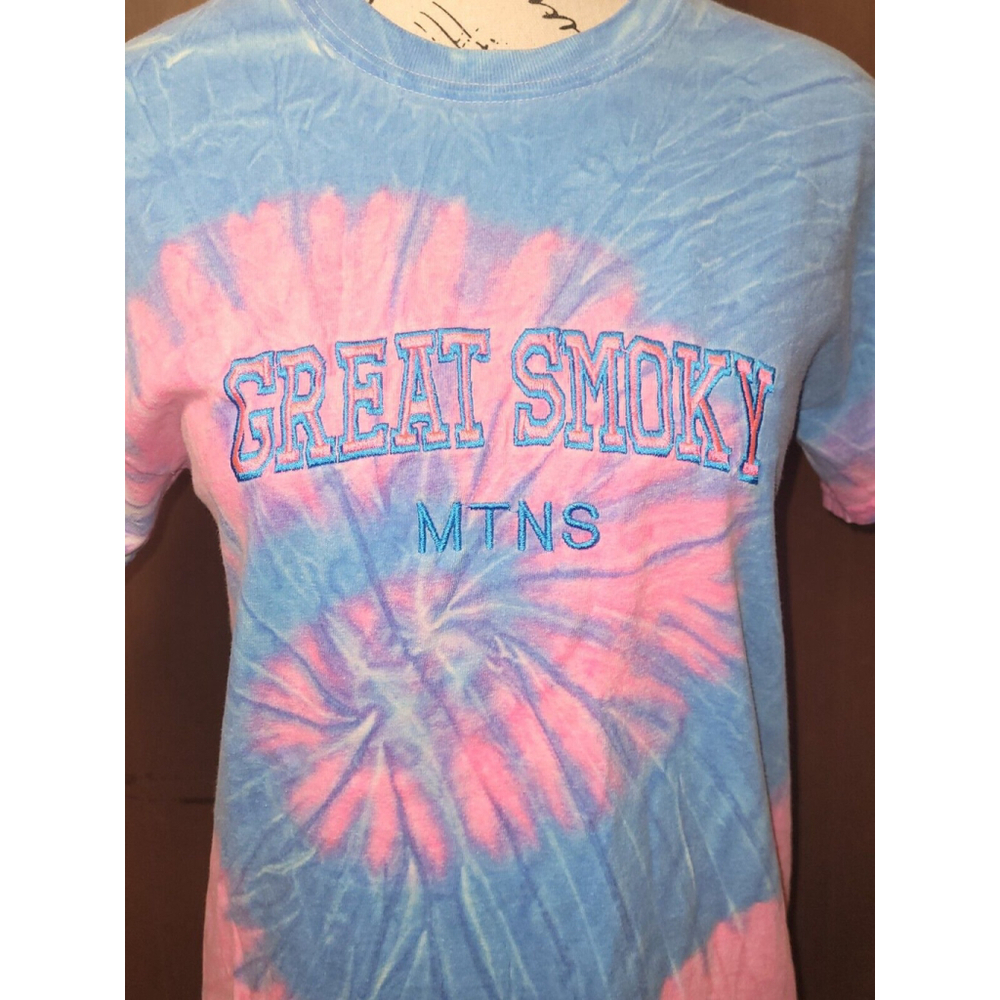 Women's Sz S Great Smoky Mountains Blue Pink Purple Tie Dye‎ T Shirt Tee - Picture 2 of 4